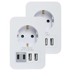 Benson Stopcontact splitter - 2x - met 2 USB-A en 2 USB-C - oplader voor Iphone / Samsung -