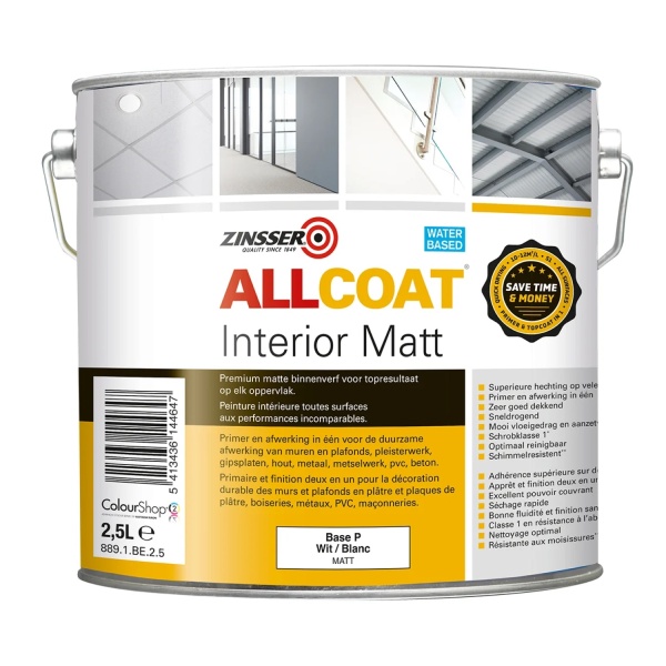 Zinsser Allcoat Interior Matt - Op Kleur Gemengd - 2,5L