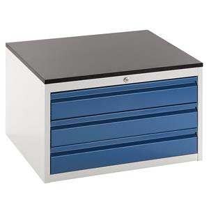 RAU Ladekast met telescopische geleiders, hoogte 460 mm, laden 3 x 120 mm, lichtgrijs / gentiaanblauw, breedte 770 mm