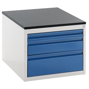 RAU Ladekast met telescopische geleiders, hoogte 460 mm, laden 1 x 60, 1 x 120, 1 x 180 mm, lichtgrijs / gentiaanblauw, breedte 580 mm