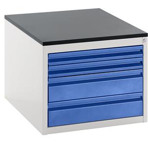 RAU Ladekast met telescopische geleiders, hoogte 460 mm, laden 2 x 60, 2 x 120 mm, lichtgrijs / gentiaanblauw, breedte 580 mm