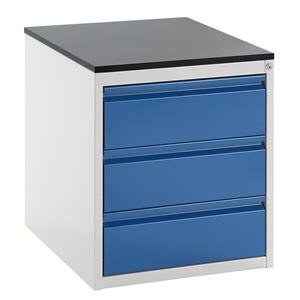 RAU Ladekast met telescopische geleiders, hoogte 640 mm, laden 3 x 180 mm, lichtgrijs / gentiaanblauw, breedte 580 mm