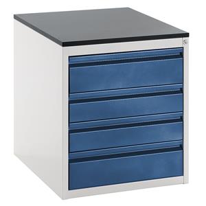 RAU Ladekast met telescopische geleiders, hoogte 640 mm, laden 2 x 120, 2 x 150 mm, lichtgrijs / gentiaanblauw, breedte 580 mm