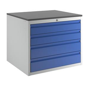 RAU Ladekast met telescopische geleiders, hoogte 640 mm, laden 2 x 120, 2 x 150 mm, lichtgrijs / gentiaanblauw, breedte 770 mm