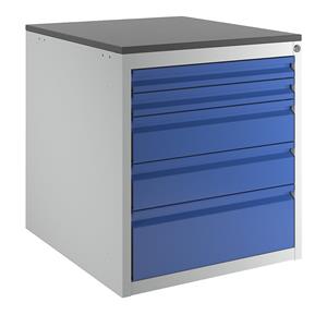 RAU Ladekast met telescopische geleiders, hoogte 640 mm, laden 2 x 60, 2 x 120, 1 x 180 mm, lichtgrijs / gentiaanblauw, breedte 580 mm