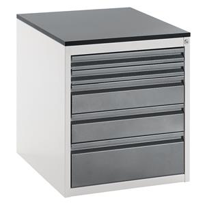 RAU Ladekast met telescopische geleiders, hoogte 640 mm, laden 2 x 60, 2 x 120, 1 x 180 mm, lichtgrijs / antraciet-metallic, breedte 580 mm