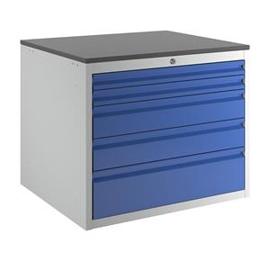 RAU Ladekast met telescopische geleiders, hoogte 640 mm, laden 2 x 60, 2 x 120, 1 x 180 mm, lichtgrijs / gentiaanblauw, breedte 770 mm