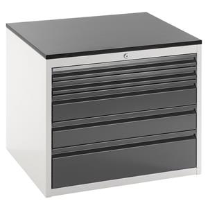 RAU Ladekast met telescopische geleiders, hoogte 640 mm, laden 2 x 60, 2 x 120, 1 x 180 mm, lichtgrijs / antraciet, breedte 770 mm