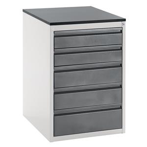 RAU Ladekast met telescopische geleiders, hoogte 820 mm, laden 2 x 120, 2 x 150, 1 x 180 mm, lichtgrijs / antraciet-metallic, breedte 580 mm