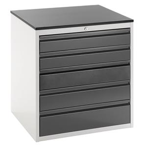 RAU Ladekast met telescopische geleiders, hoogte 820 mm, laden 2 x 120, 2 x 150, 1 x 180 mm, lichtgrijs / antraciet, breedte 770 mm
