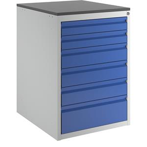 RAU Ladekast met telescopische geleiders, hoogte 820 mm, laden 2 x 90, 3 x 120, 1 x 180 mm, lichtgrijs / gentiaanblauw, breedte 580 mm