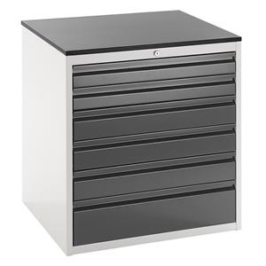 RAU Ladekast met telescopische geleiders, hoogte 820 mm, laden 2 x 90, 3 x 120, 1 x 180 mm, lichtgrijs / antraciet, breedte 770 mm