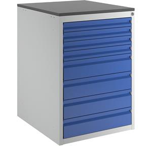 RAU Ladekast met telescopische geleiders, hoogte 820 mm, laden 4 x 60, 4 x 120 mm, lichtgrijs / gentiaanblauw, breedte 580 mm