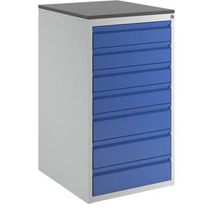 RAU Ladekast met telescopische geleiders, hoogte 1030 mm, laden 4 x 120, 3 x 150 mm, lichtgrijs / gentiaanblauw, breedte 580 mm