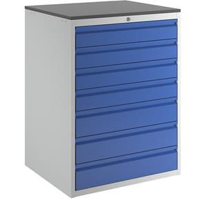 RAU Ladekast met telescopische geleiders, hoogte 1030 mm, laden 4 x 120, 3 x 150 mm, lichtgrijs / gentiaanblauw, breedte 770 mm
