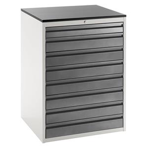 RAU Ladekast met telescopische geleiders, hoogte 1030 mm, laden 1 x 90, 7 x 120 mm, lichtgrijs / antraciet, breedte 770 mm