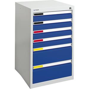 Ladekast, breedte 500 mm, 6 laden, lichtgrijs/gentiaanblauw