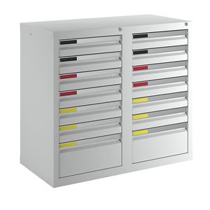 Ladekast, breedte 1000 mm, 14 laden, lichtgrijs