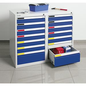 Ladekast, breedte 1000 mm, 14 laden, lichtgrijs/gentiaanblauw