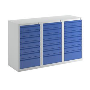 Eurokraft basic Ladekast, staal, h x b x d = 900 x 1500 x 500 mm, 21 laden, ladekleur gentiaanblauw