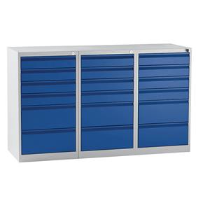 Eurokraft basic Ladekast, staal, h x b x d = 900 x 1500 x 500 mm, 18 laden, ladekleur gentiaanblauw