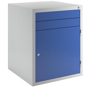 Ladekast, 2 laden, 1 deur, lichtgrijs/blauw