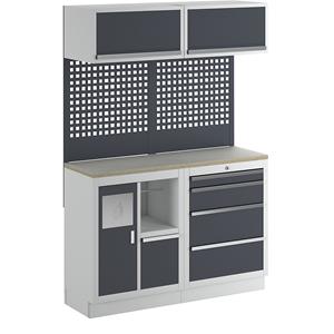 Werkplaatskastsysteem met afval- en reinigingsstation, b x d = 1360 x 460 mm, lichtgrijs / antracietgrijs