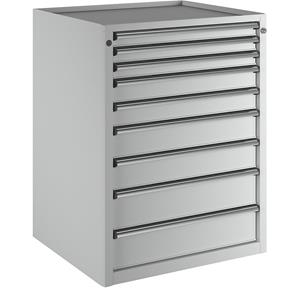 ANKE Ladekast, b x d = 760 x 675 mm, draagvermogen per lade 100 kg, 9 laden, hoogte 980 mm, front lichtgrijs