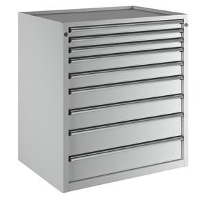 ANKE Ladekast, b x d = 910 x 675 mm, draagvermogen per lade 100 kg, 9 laden, hoogte 980 mm, front lichtgrijs
