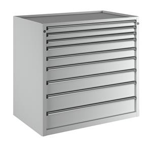 ANKE Ladekast, b x d = 1060 x 675 mm, draagvermogen per lade 100 kg, 9 laden, hoogte 980 mm, front lichtgrijs