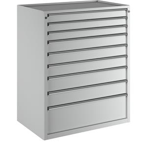 ANKE Ladekast, b x d = 1060 x 675 mm, draagvermogen per lade 100 kg, 9 laden, hoogte 1280 mm, front lichtgrijs