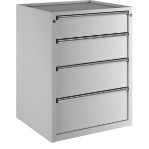 ANKE Ladekast, b x d = 760 x 675 mm, draagvermogen per lade 200 kg, 4 laden, hoogte 980 mm, front lichtgrijs