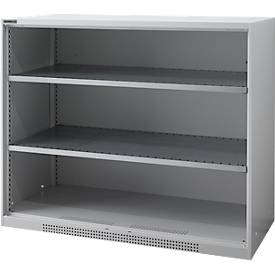 Schäfer Shop Genius FS vakkenkast, plaatstaal, met ventilatiegaten, B 1343 x D 520 x H 1105 mm, 3 OH, alu wit, tot 450 kg