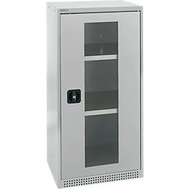 Schäfer Shop Genius dubbeldeurskast FS, staal, kijkvenster, ventilatiegaten, B 545 x D 520 x H 1105 mm, 3 OH, lichtgrijs/lichtgrijs, tot 150 kg