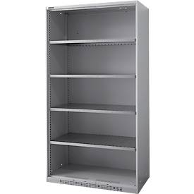 Schäfer Shop Genius legbordkast voor zware goederen  FS, plaatstaal, B 1055 x D 520 x H 1950 mm, 5 OH, wit aluminium, tot 1000 kg