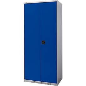 Schäfer Shop Genius FS vleugeldeurkast, staal, met ventilatiegaten, B 810 x D 520 x H 1950 mm, 5 OH, witaluminium/ gentiaanblauw, tot 300 kg