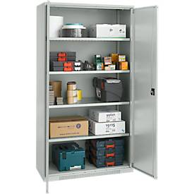 Schäfer Shop Genius FS vleugeldeurkast, staal, met ventilatiegaten, B 1055 x D 520 x H 1950 mm, 5 OH, lichtgrijs/lichtgrijs, tot 500 kg