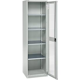 Schäfer Shop Genius metalen materiaalkast FS, met kijkvenster, ventilatiegaten, B 545 x D 520 x H 1950 mm, 5 OH, tot 250 kg, lichtgrijs/lichtgrijs