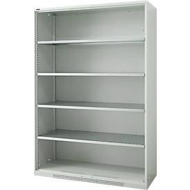 Schäfer Shop Genius FS stellingkast, staal, met ventilatieopeningen, B 1343 x D 520 x H 1950 mm, 5 OH, lichtgrijs, tot 750 kg