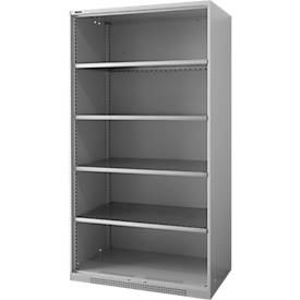 Schäfer Shop Genius FS vakkenkast, plaatstaal, met ventilatiegaten, B 1055 x D 620 x H 1950 mm, 5 OH, alu wit, tot 500 kg