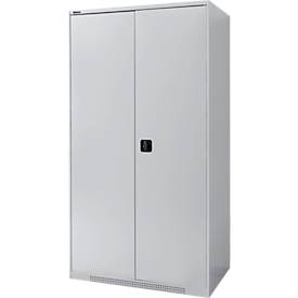 Schäfer Shop Genius dubbeldeurskast FS, staal, met ventilatieopeningen, B 1055 x D 620 x H 1950 mm, 5 OH, alu wit/wit aluminium, tot 500 kg