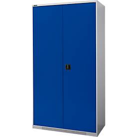 Schäfer Shop Genius zware werkkast FS, plaatstaal, B 1055 x D 520 x H 1950 mm, 5 OH, witaluminium/enziumblauw, tot 1000 kg