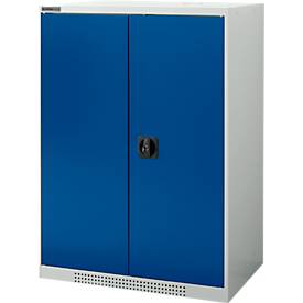 Schäfer Shop Genius dubbeldeurskast FS, staal, met ventilatiegaten, B 810 x D 520 x H 1105 mm, 3 OH, lichtgrijs/ gentiaanblauw, tot 180 kg