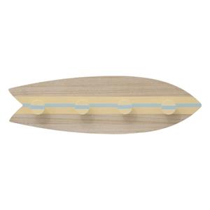 Atmosphera Wand kapstok Surfplank - 4 ophang haken - hout - 54 x 16 cm - beige - decoratief -