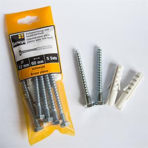 Sencys Vollewandplug + Houtdraadbout 6x12mm 5 Stuks