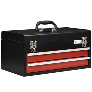 DURHAND gereedschapskoffer, stevige gereedschapskist, 2 afsluitbare laden, stalen behuizing, compact formaat, 46 x 24 x 22 cm, zwart-rood | Aosom.nl