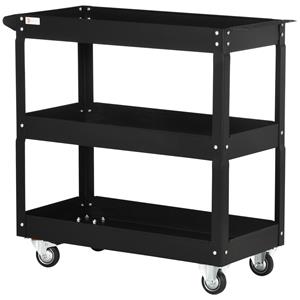 DURHAND 3-laags Gereedschapswagen, 4 Wielen, Staal, 83B x 35,3D x 76H cm, Zwart