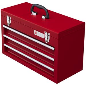 DURHAND gereedschapskist, robuust met 3 laden, bovenopbergvak, stalen sluitingen, draaggreep, 51x22x32 cm, ideaal voor klussen, rood | Aosom.nl