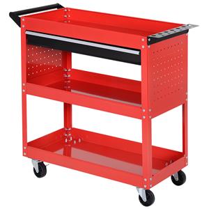 HOMCOM werkplaatswagen, multifunctionele gereedschapswagen met 3 niveaus, stevige transportwagen, met lade, 76 x 38 x 80 cm, rood | Aosom.nl