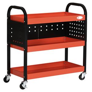 DURHAND gereedschapswagen, robuuste transportwagen met 3 schappen, handige haak, ideaal voor garage, 76 x 36 x 75 cm, rood | Aosom.nl